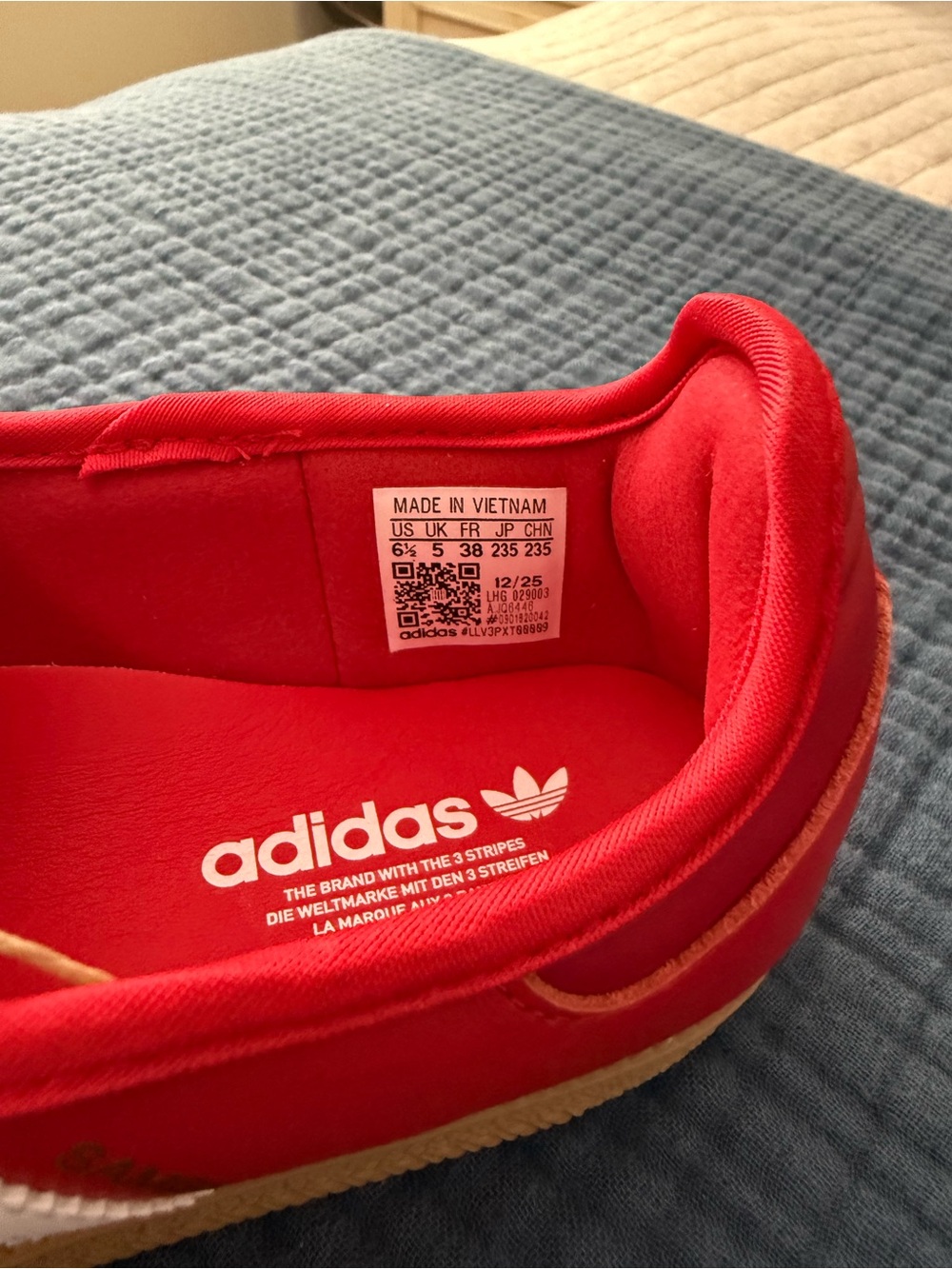 adidas Red Samba Velcro Sneakers with White Stripes - Picture 2 of 5